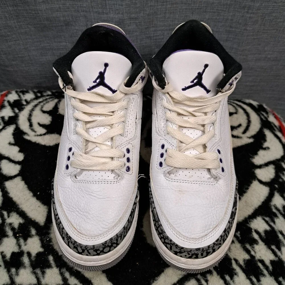 %Nike Size 5.5Y Air Jordan 3 Retro GS DM0967-105 White Purple AJ6
